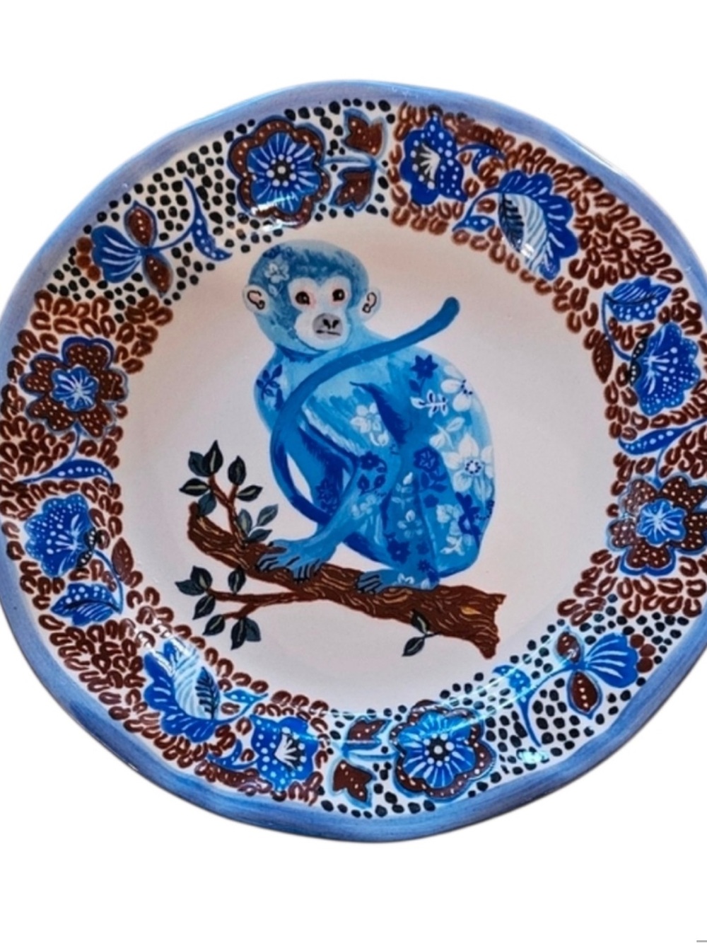 Nathalie Lete Floral Blue Monkey Dinner Plate